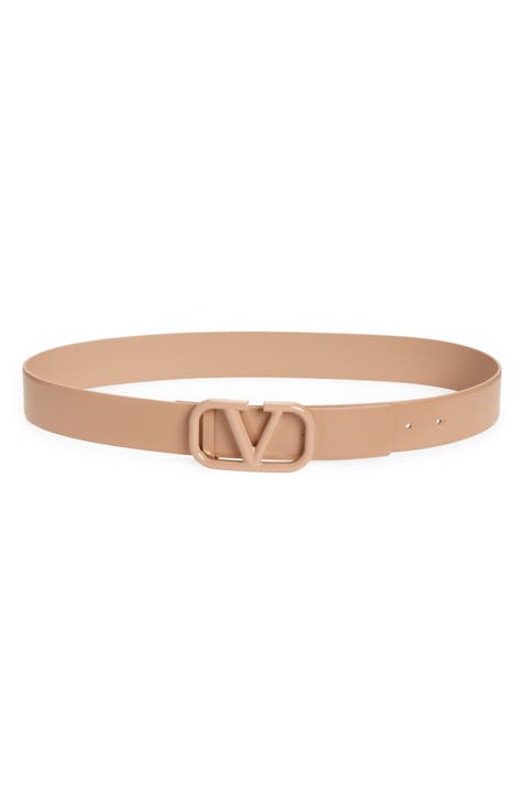 Valentino Crystal-embellished Platinum V-Logo Leather Belt Light Ivory
