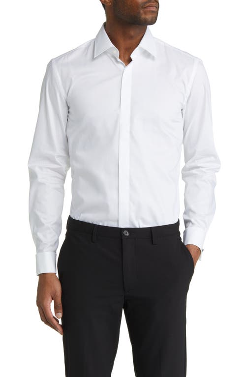 BOSS Hank Slim Fit Easy Iron Tuxedo Shirt White at Nordstrom,