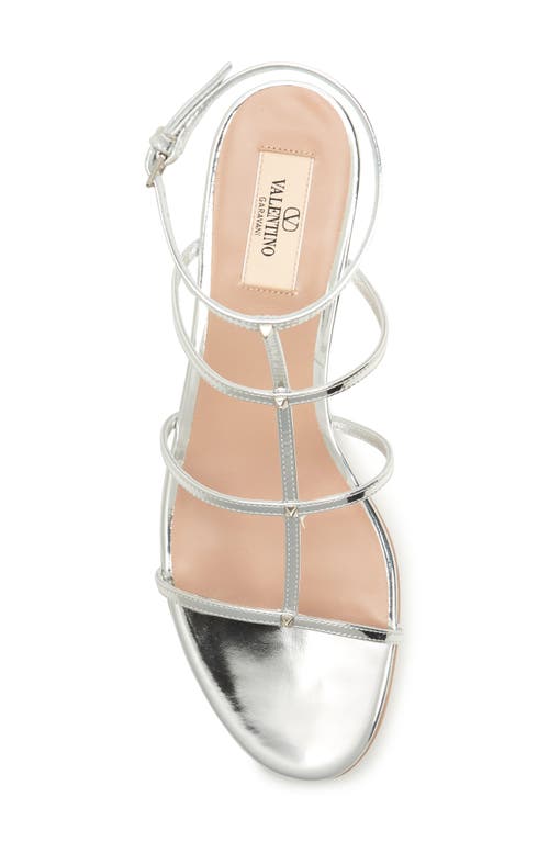 Shop Valentino Garavani Rockstud Wispy T-strap Sandal In Silver