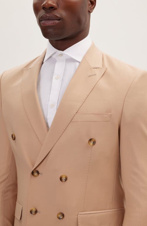 Ron Tomson Super 120s Wool Double Breasted Tuxedo Jacket In Tan