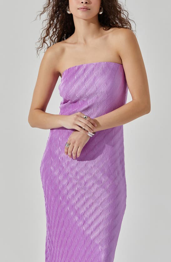 Shop Astr The Label Plissé Strapless Midi Dress In Purple