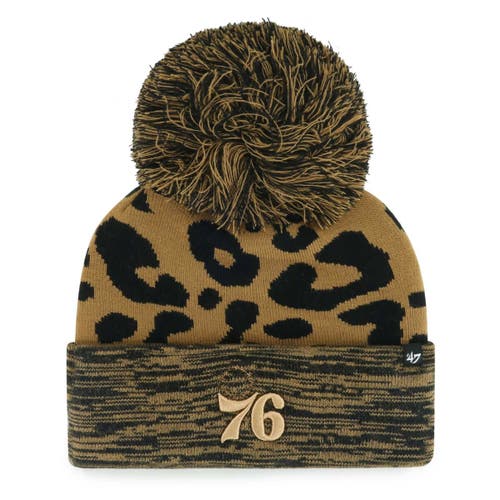 Women's '47 Leopard Philadelphia 76ers Rosette Cuffed Knit Hat with Pom