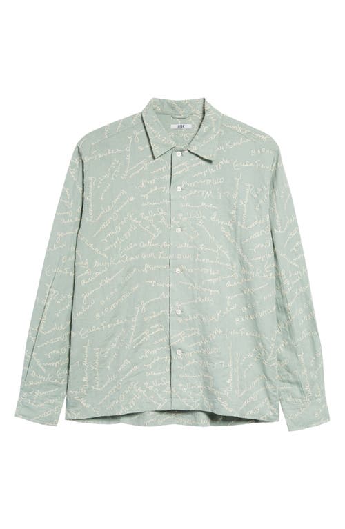Bode Powder Signature Embroidered Cotton & Linen Button-Up Shirt in Blue