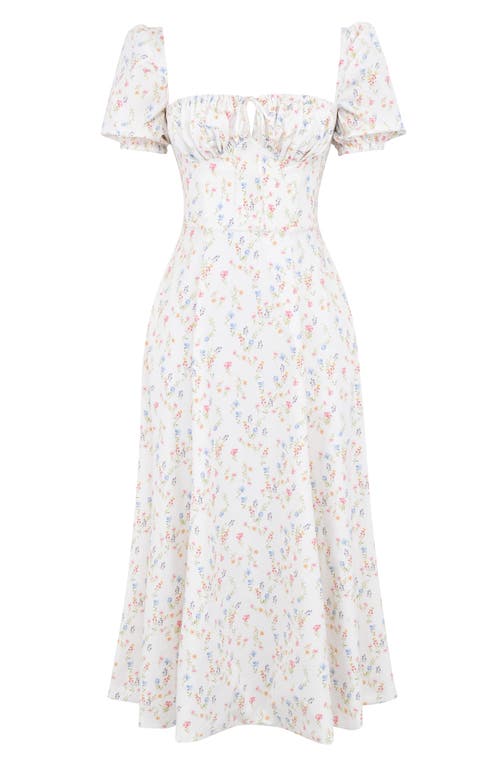 House Of Cb Womens White Floral Tallulah Floral-print Cotton-blend Midi Dress In White/pink Floral Print