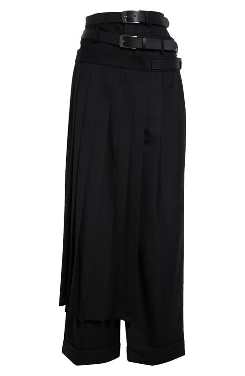 Shop Junya Watanabe Wool Blend Serge Belted Skirt Pants In Black X Black