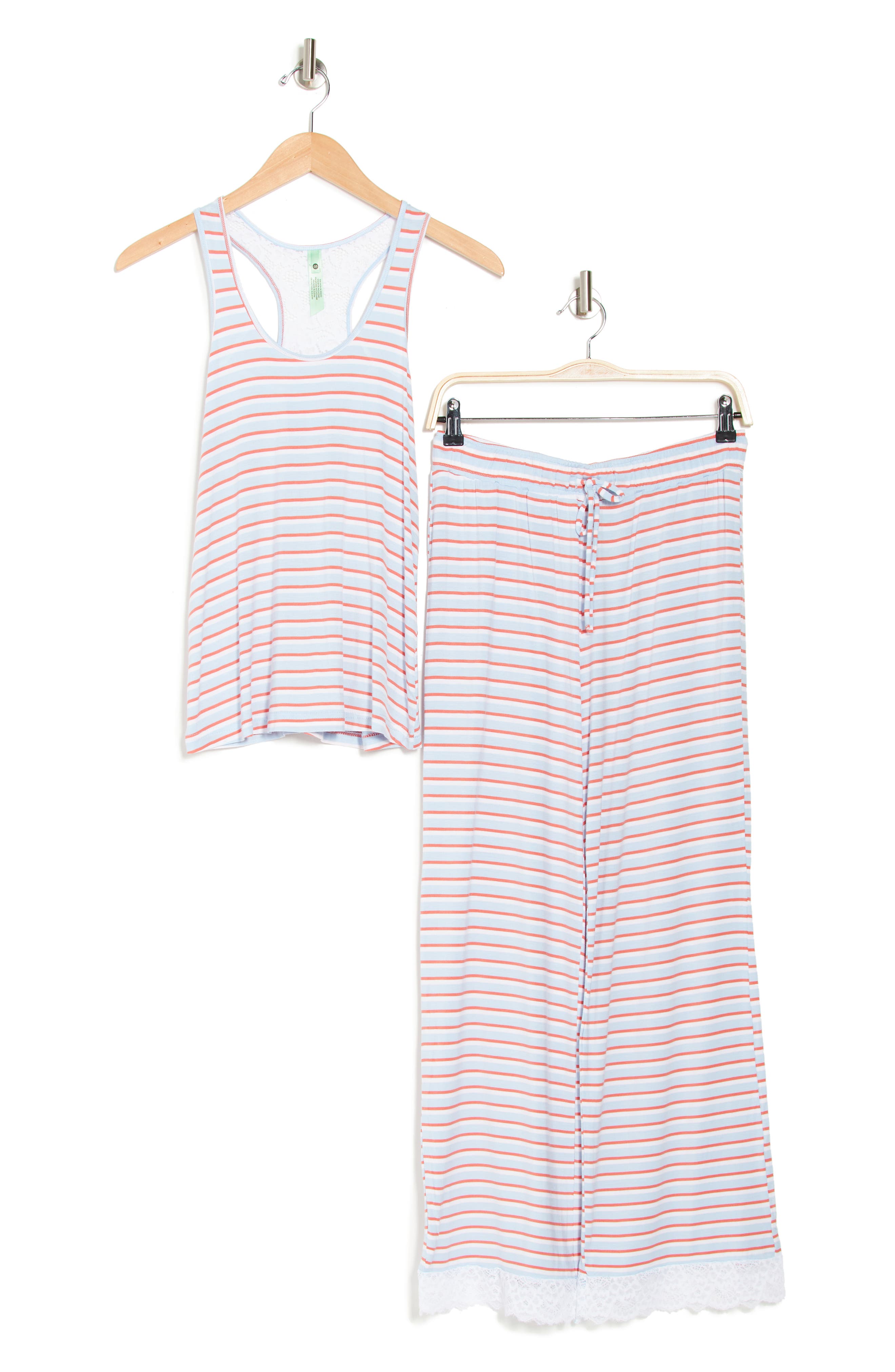 Honeydew Intimates Lace Trim Racerback Tank & Pants 2-piece Pajama Set In Vitamin Sea Stripe
