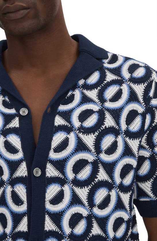 Reiss Navy Frenchie Crochet Cuban Collar Shirt In Navy
