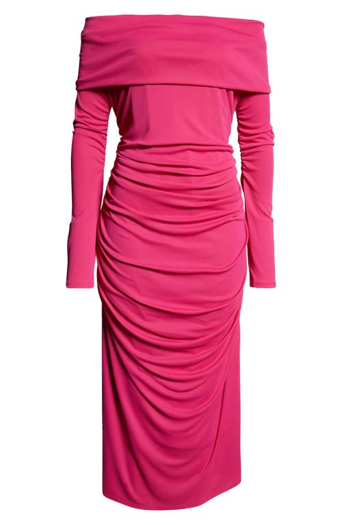 Carolina Herrera Off-the-shoulder Long-sleeve Ruched Midi Dress In Berry