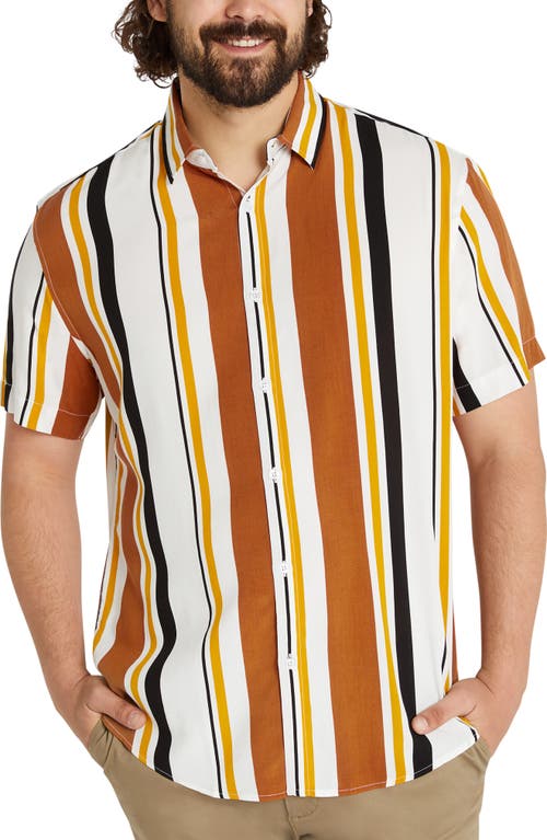 Johnny Bigg Mason Stripe Short Sleeve Button-Up Shirt White/Brown/Orange at Nordstrom,