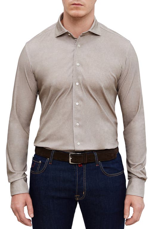 4Flex Modern Fit Knit Button-Up Shirt in Light Pastel Brown