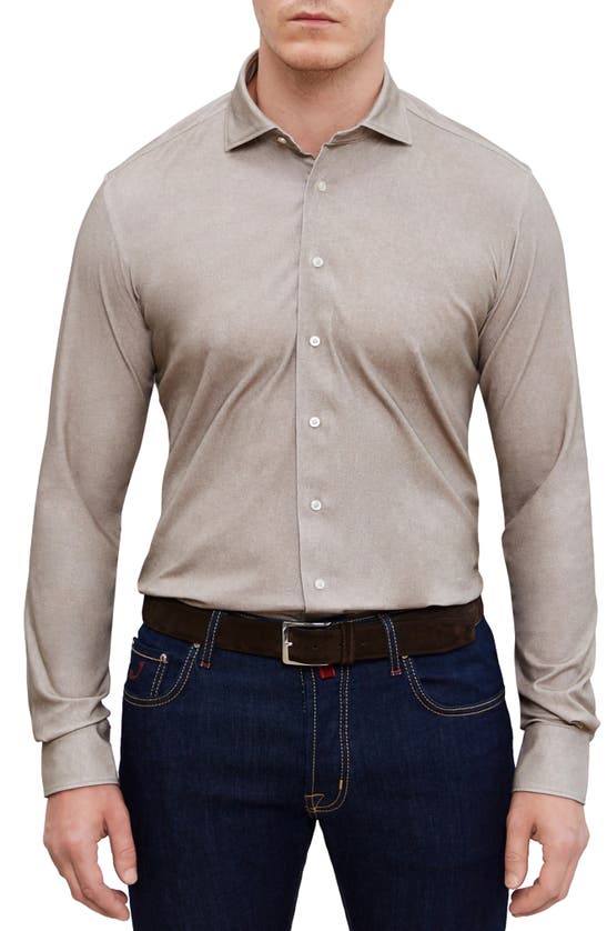 Emanuel Berg 4flex Modern Fit Knit Button-up Shirt In Light Pastel Brown