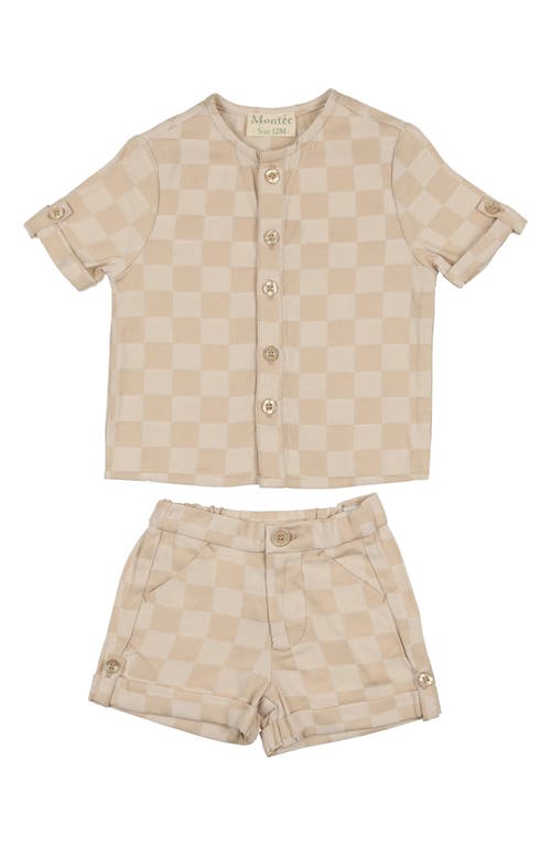 Manière Kids' Check Button-Up Shirt & Shorts Set Beige at Nordstrom,