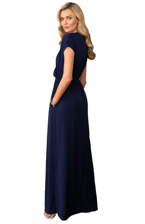 Shop Hotsquash London V-neck Maxi Dress With Short Sleeves In Inky Navy