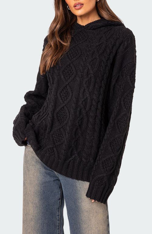 EDIKTED Oversize Cable Knit Hoodie Black at Nordstrom,