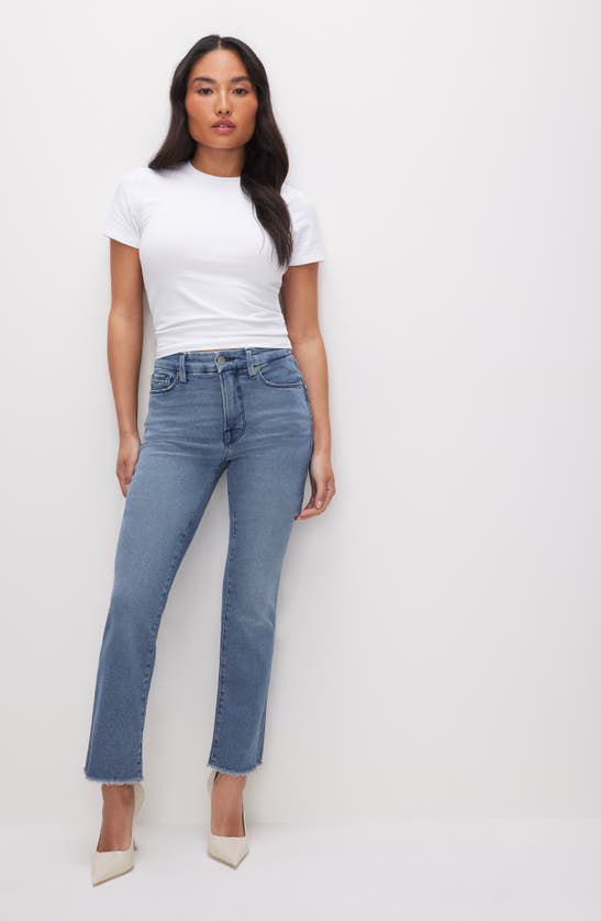 Shop Good American Good Split Pocket Straight Leg Jeans In Blue449