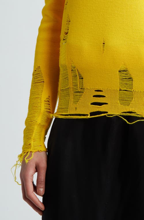 Shop Mm6 Maison Margiela Ripped Virgin Wool Blend Turtleneck Sweater In Yellow