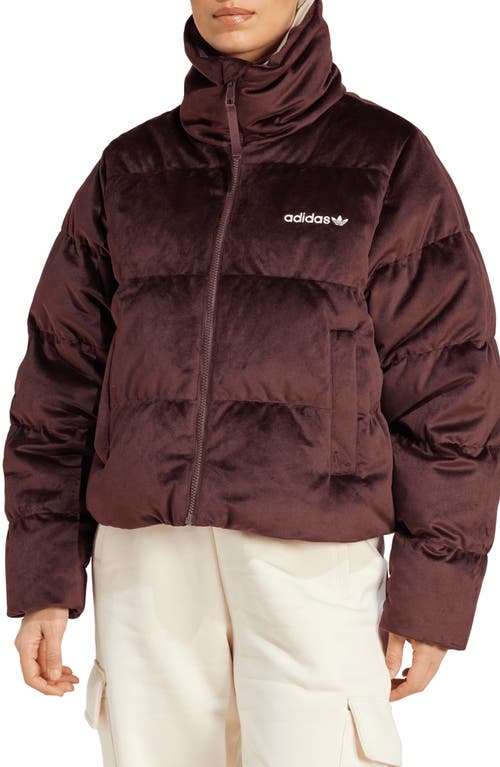 Shop Adidas Originals Regen Velour Down Puffer Jacket In Shadow Brown