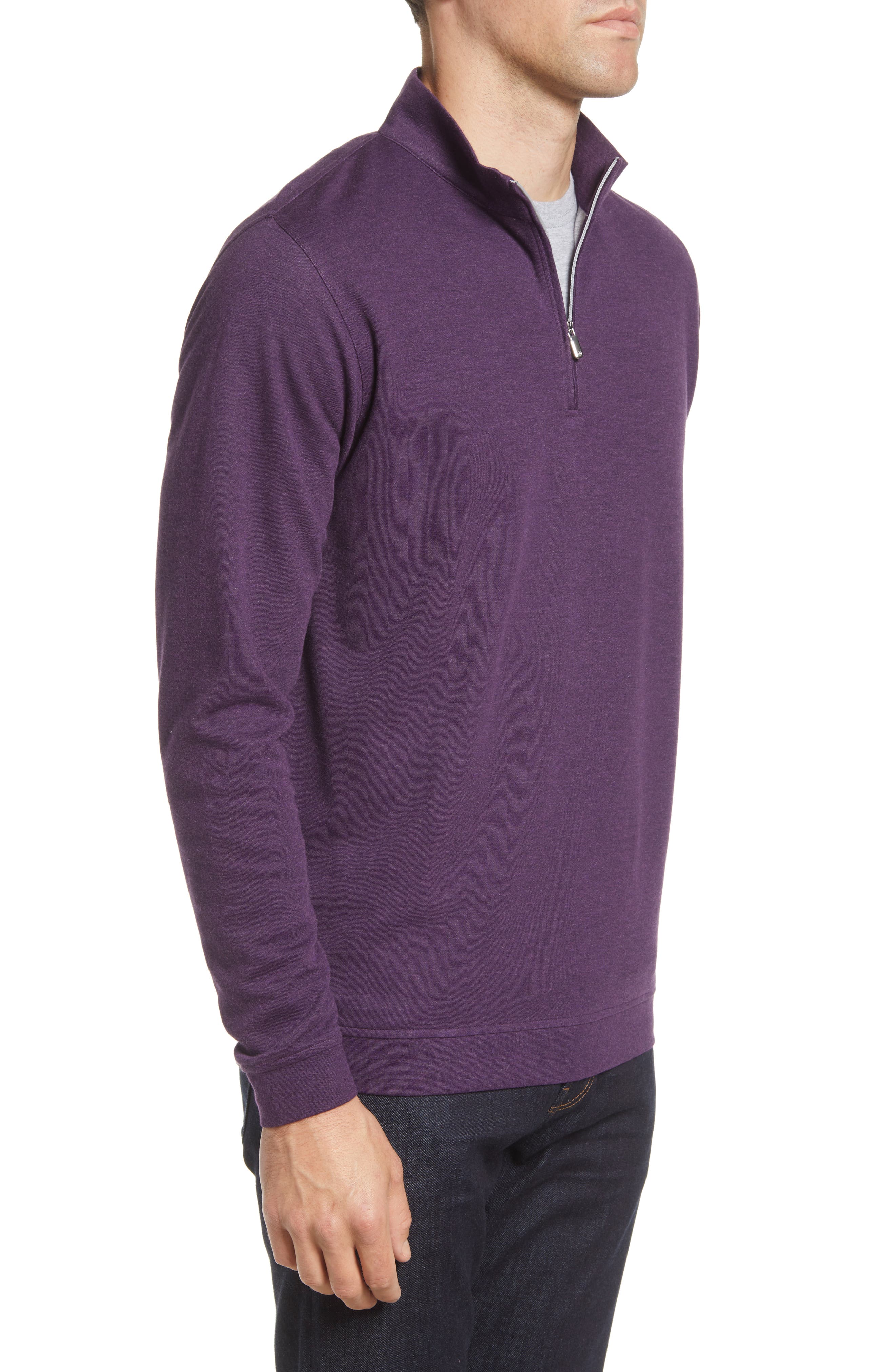 Peter Millar Crown Comfort Cotton Blend Interlock Quarter Zip Pullover in Autumn Fig at Nordstrom, Size XX-Large