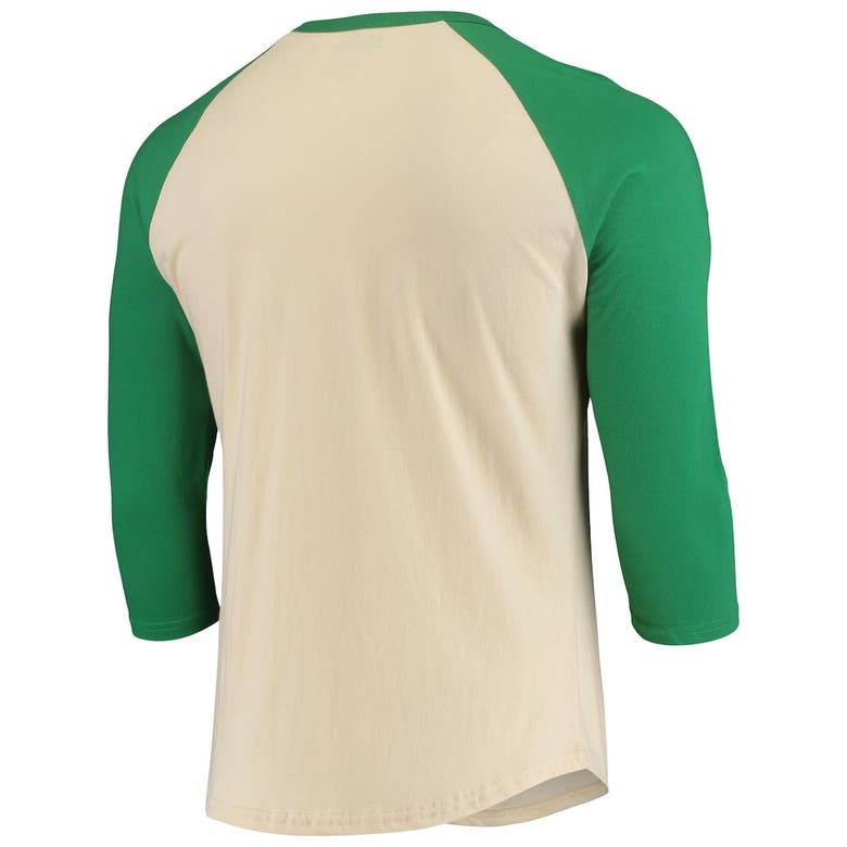 MAJESTIC MAJESTIC THREADS CREAM/KELLY GREEN NEW YORK JETS GRIDIRON CLASSICS RAGLAN 3/4-SLEEVE T-SHIRT