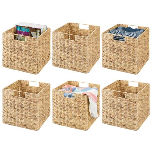 Shop Mdesign Hyacinth Woven Cube Bin Basket Organizer, Handles, 6 Pack In Natural