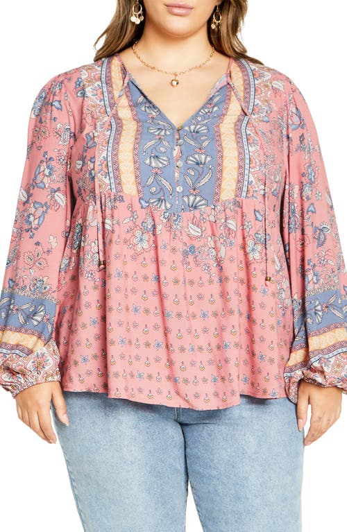 Shop City Chic Angel Falls Mixed Floral Print Peplum Top In Blush Angel Falls