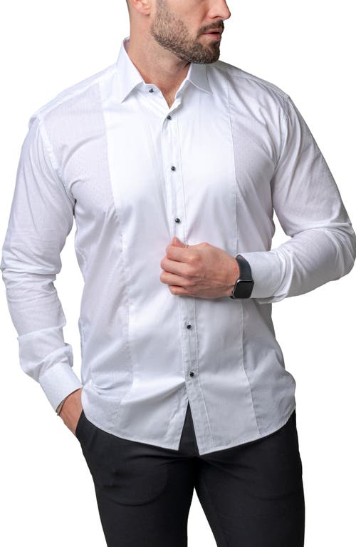 Maceoo Ceremony Dou Paneled Regular Fit Cotton Button-Up Shirt White at Nordstrom,