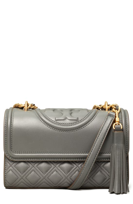 Tory Burch Fleming Small Convertible Leather Shoulder Bag In Overcast