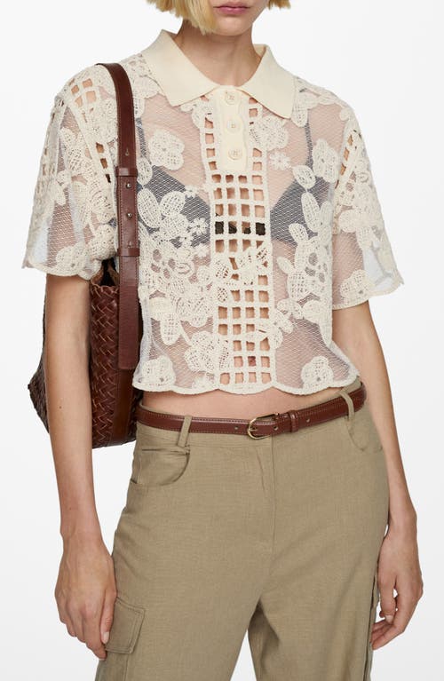 Mango Embroidered Sheer Pullover Top In Ecru