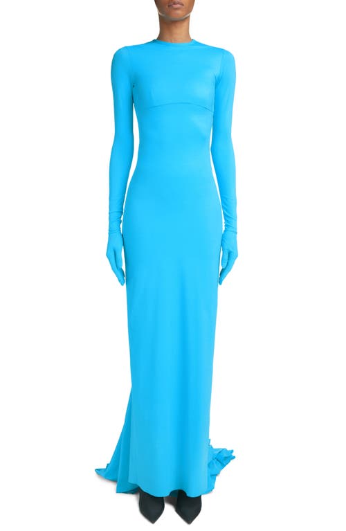 Balenciaga Swimsuit Glove Sleeve Gown with Train in Azure