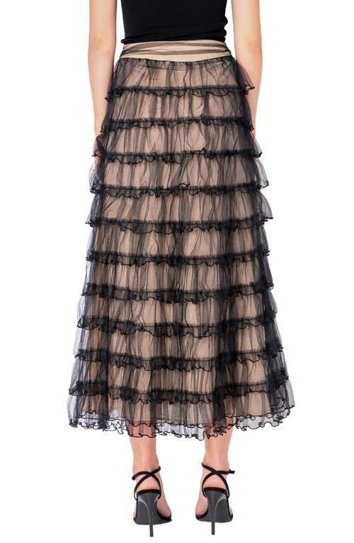 Shop Endless Rose Tiered Tulle Midi Skirt In Black/nude