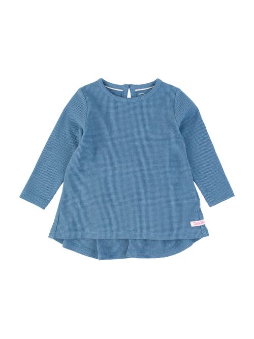 Shop Rufflebutts Girls Waffle Knit Long Sleeve Bow Back Top In Countryside Blue Waffle