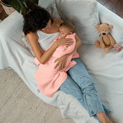 Comfy Cubs Muslin Baby Blanket In Lace Pink