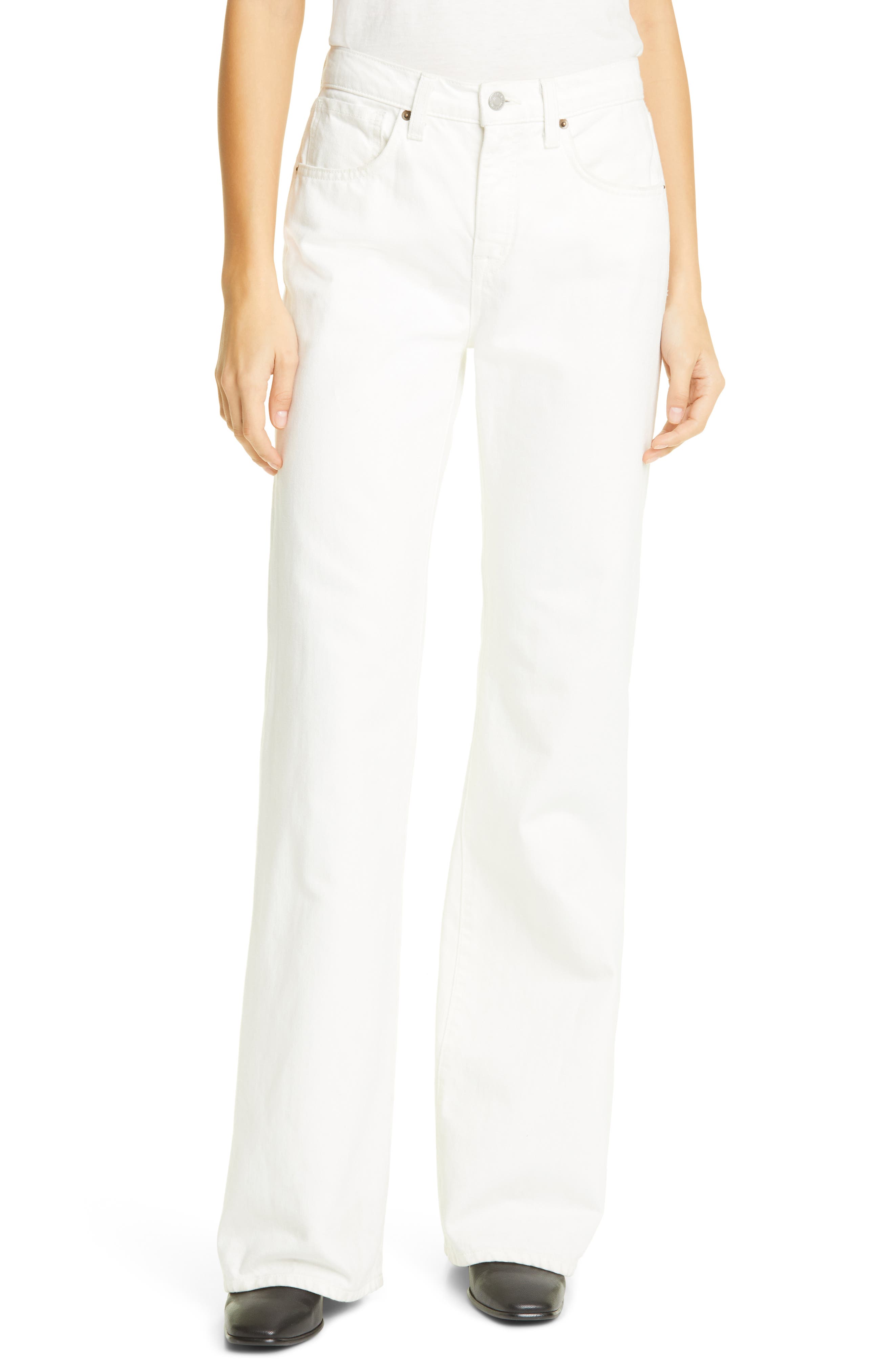 white bootcut pants