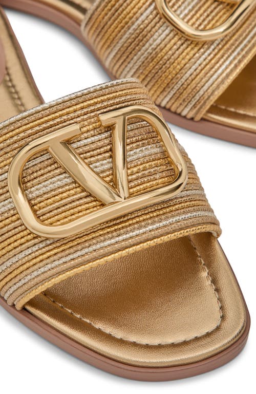 Valentino Garavani Vlogo Signature Metallic Leather Slide Sandal With Cornely Embroidery Woman Gold In Star Gold Multicolor