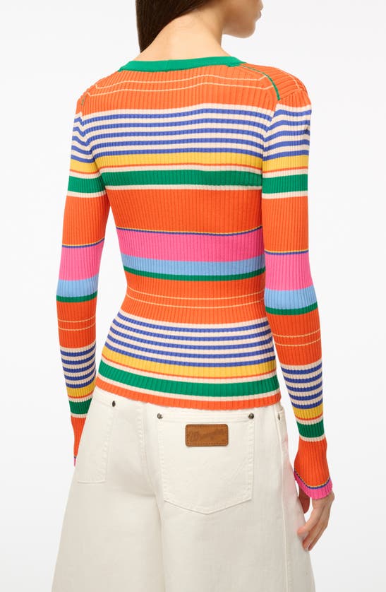 Shop Staud Cargo Stripe Rib Cardigan In Multi Bayadere Stripe