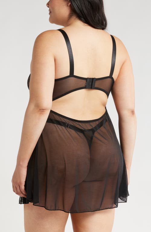 Coquette Babydoll Chemise & Thong Set In Black
