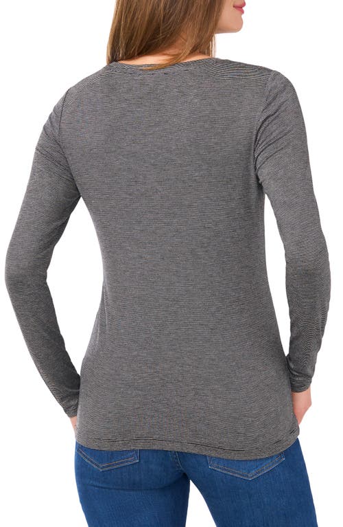 Cece Solid Long Sleeve Fitted T-shirt In Black Stripe