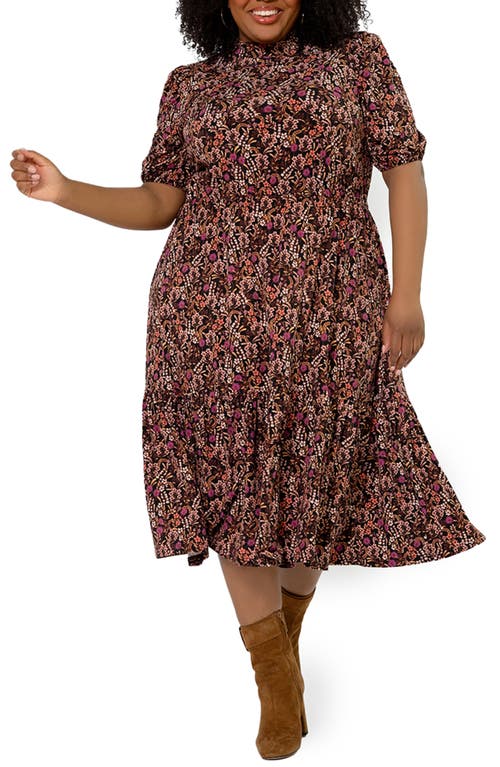 Leota Mirand Printed Mock Neck Dress in Willow Floral Cherry Mahogany