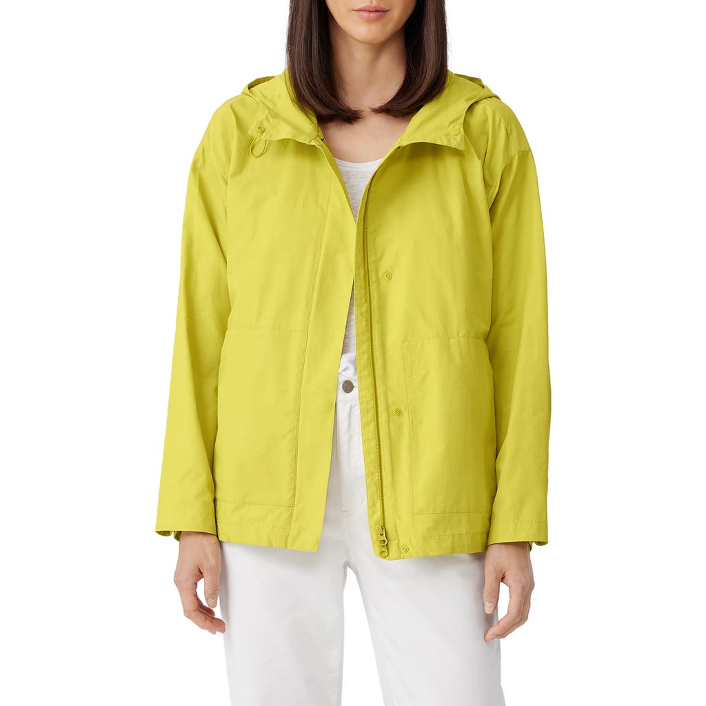 Eileen Fisher Lightweight Snap-front Hooded Anorak In Citron