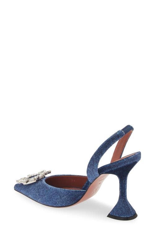 Amina Muaddi Begum Crystal Pointed Toe Slingback Pump In Velvet Denim White Crystals