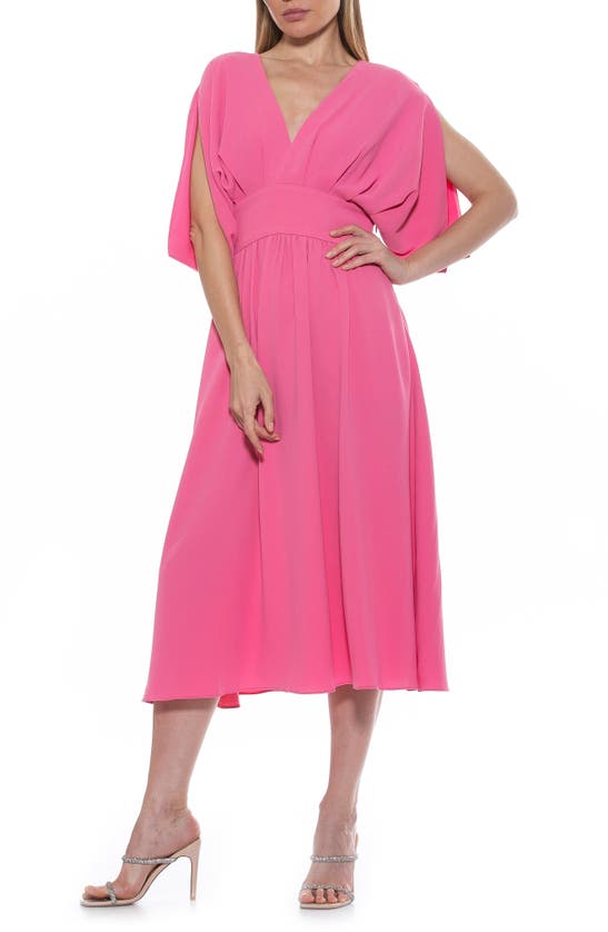 Alexia Admor August Draped Sleeve Fit & Flare Midi Dress In Pink