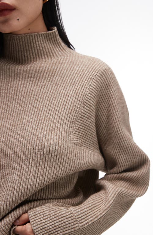 Shop Topshop Funnel Neck Rib Sweater In Stone