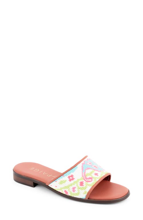 Needlepoint Stitched Slide Sandal in Turq