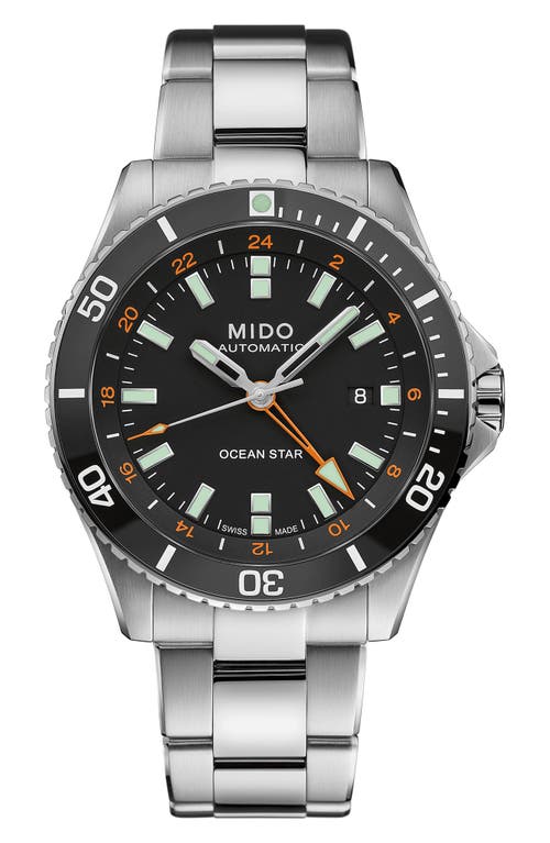 Mido Men's Swiss Automatic Ocean Star Gmt Stainless Steel Bracelet Watch 44mm In Silver/black