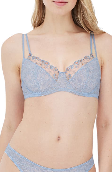 Ayaka Blue Wave Embroidered Balconette Bra - Chérie Amour