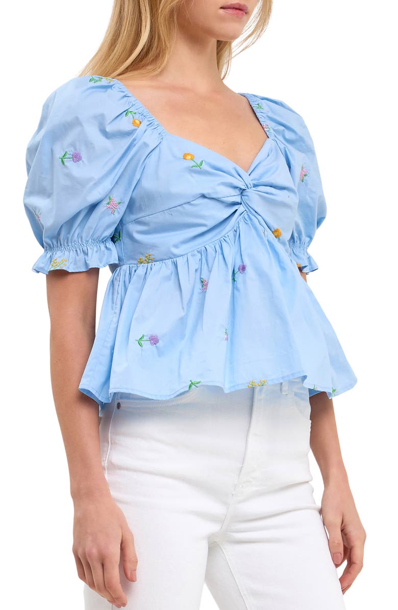 Floral Print Ruffled Sleeve Babydoll Top