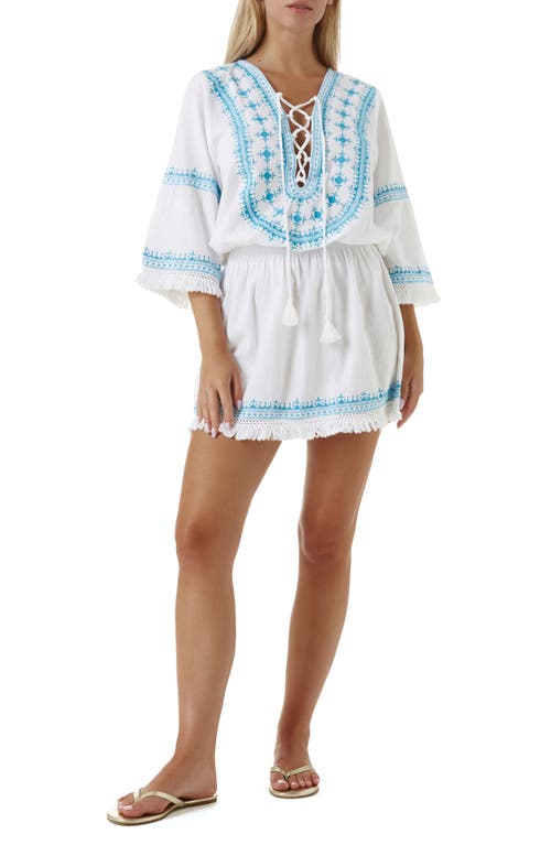 Melissa Odabash Martina Embroidered Lace-Up Linen & Cotton Cover-Up Dress at Nordstrom,