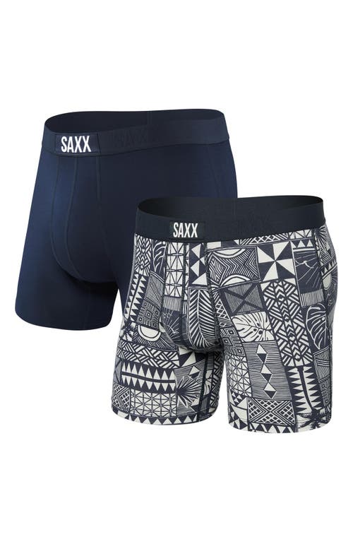 Saxx 2-pack Vibe Super Soft Slim Fit Boxer Briefs In Beachy Woodblocks/navy