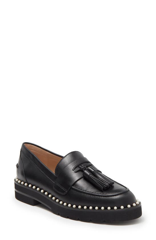 Stuart Weitzman Mila Tassel-trim Studded Loafers In Black