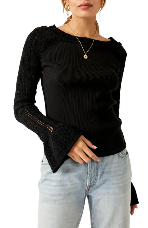 Essentials Womens Slim-Fit 34 Sleeve Solid Boat Neck T-Shirt, Black, X-Large